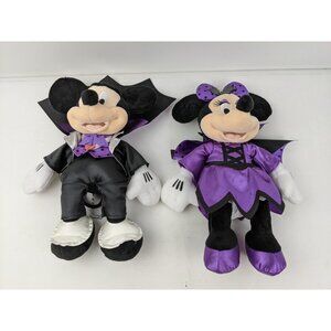 Disney Store Mickey And Minnie Mouse Plush 14" Dracula Vampire Halloween Pair